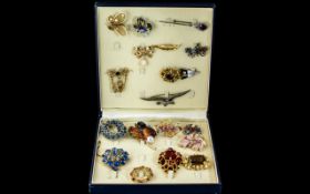 A Collection of Assorted Brooches to include enamelled, diamonte,