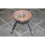 Antique Scottish Rare Pokerwork Milking Stool, raised on three legs, inscribed 'Touch Me Wha Daur'.