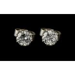 Superb Ladies 18ct Gold Pair of Diamond Set Stud Earrings of Top Colour / Clarity.