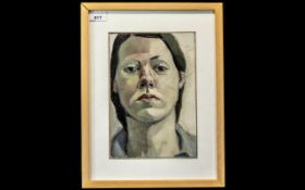 A Kate Davies 1987 - 2021 Oil on Board Self Portrait Unsigned Framed, mounted and glazed.11 by 7.