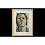 A Kate Davies 1987 - 2021 Oil on Board Self Portrait Unsigned Framed, mounted and glazed.11 by 7.