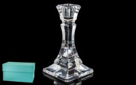 Tiffany & Co. Glass Candle Holder, engraved Tiffany & Co. Italy. Measures height 7".