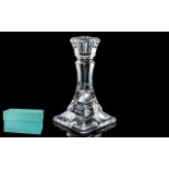 Tiffany & Co. Glass Candle Holder, engraved Tiffany & Co. Italy. Measures height 7".