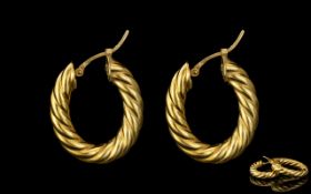 Ladies Pair of 18ct Gold Rope Twist Hoop Earrings, marked 750 - 18ct; condition as new,