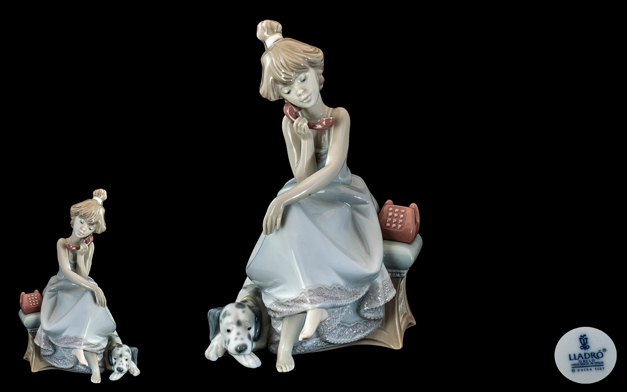 Lladro Hand Painted Porcelain Figure 'Chit-Chat', model no. 5466, issued 1988 - retired; height 7.