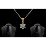 18ct Gold - Pleasing and Petite Diamond Set Cluster Pendant, Chain and Pendant Marked 18ct.