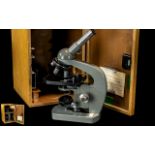 Olympus Tokyo Wooden Cased Microscope, with carrying handle and key,