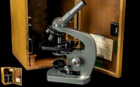 Olympus Tokyo Wooden Cased Microscope, with carrying handle and key,