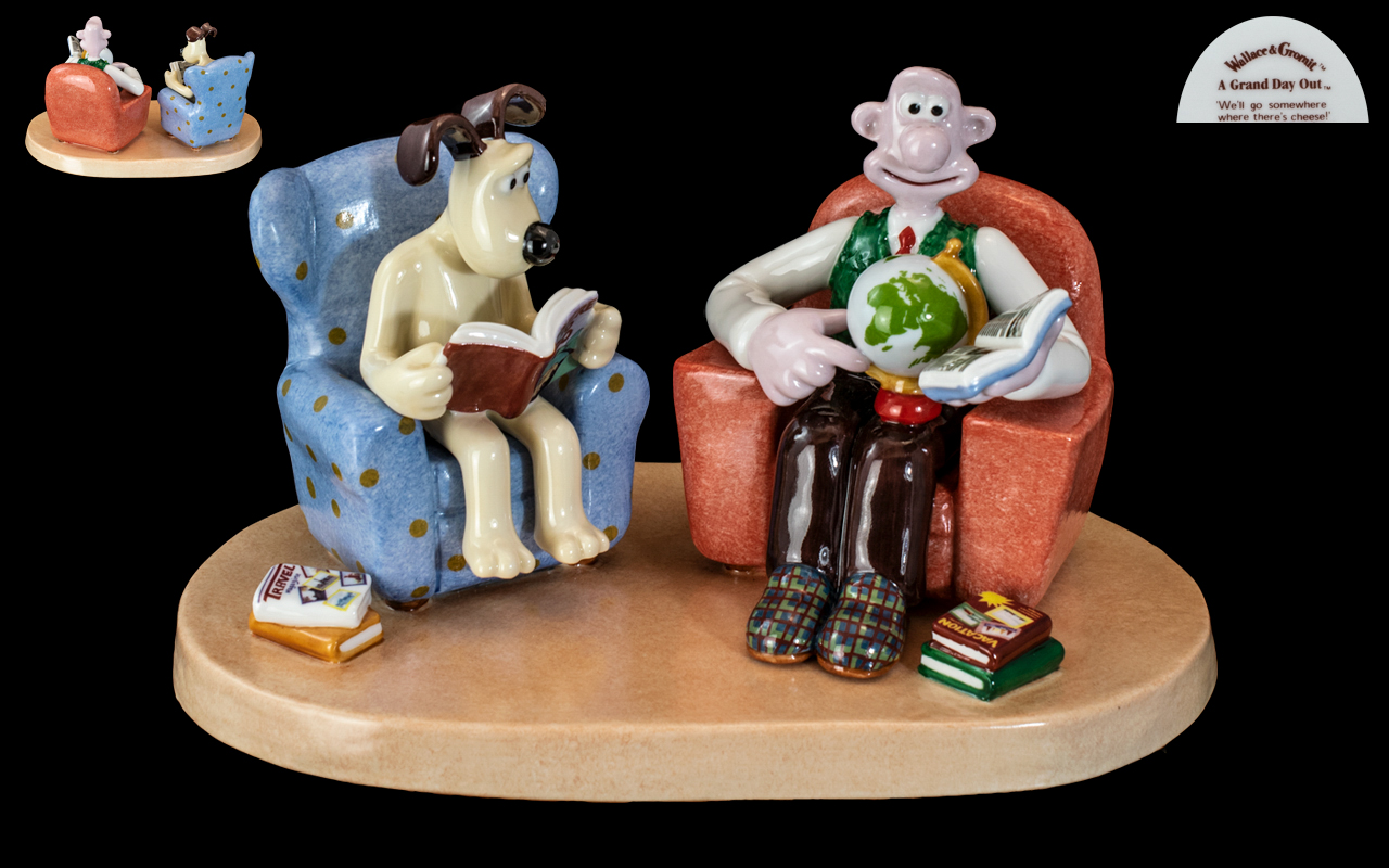 Coalport - Wallace and Gromit Ltd and Numbered Edition Hand Painted Ceramic Figure ' We'll Go