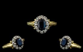 18ct Gold Attractive Sapphire and Diamond Set Cluster Ring, hallmarked to interior of shank,