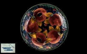 William Moorcroft Signed Large Cabinet Plate ' Pomegranates ' Pattern on Blue Ground. c.1920's.
