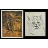 Louis William Wain (1860-1939) - Two original art works by Louis Wain - sketch drawing and painting