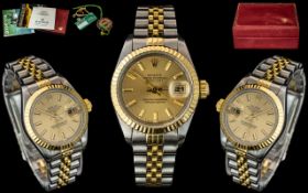 Rolex - Ladies 18ct Gold and Steel Oyster Perpetual Date-Just Chronometer Wrist Watch with Extra