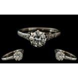 Platinum - Attractive Single Stone Diamond Set Ring, Marked Platinum to Interior of Shank.
