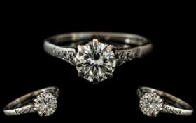 Platinum - Attractive Single Stone Diamond Set Ring, Marked Platinum to Interior of Shank.