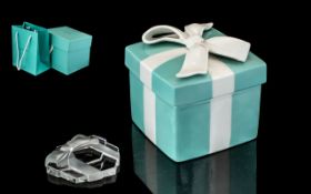 Tiffany & Co. Ceramic Box & Cover, with ribbon, marked to base Tiffany & Co. Japan.