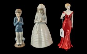 Three Porcelain Figures, comprising Royal Worcester 'Diana, Princess of Wales', and two Nao First