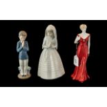 Three Porcelain Figures, comprising Royal Worcester 'Diana, Princess of Wales', and two Nao First