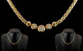 14ct Yellow Gold - Superb Quality Diamond Set Collar / Necklace with Full Hallmark. Set with 3