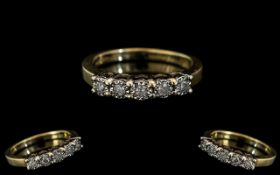 Ladies 9ct Gold Attractive Illusion Set 5 Stone Diamond Ring. Full Hallmark to Interior of Shank.