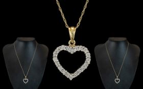 9ct Gold Heart Shaped Diamond Set Pendan