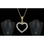 9ct Gold Heart Shaped Diamond Set Pendan