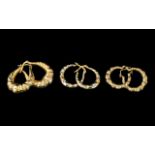 Ladies - Fine Trio of ( 3 ) 9ct Gold Hoo