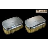 Fine Pair of Gentleman's Sterling Silver Backed Hair Brushes, Large Size.