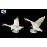 Two Lladro Duck Figures 'Duck Jumping' (#1265) height 4 1/2 inches,