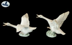 Two Lladro Duck Figures 'Duck Jumping' (#1265) height 4 1/2 inches,