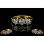 18ct Yellow Gold - Attractive 3 Stone Diamond Set Ring.