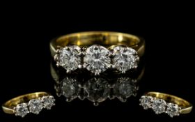 18ct Yellow Gold - Attractive 3 Stone Diamond Set Ring.