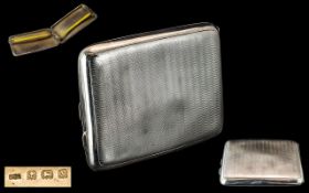 Gentleman's - Superior Quality Bow Shaped Sterling Silver Cigarette Case, Scottish Check Pattern.