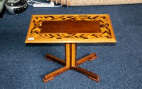 Modern Inlaid Side Table, 24'' long x 17'' wide and 13'' deep. Inlaid pattern, raised on pedestal