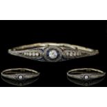Art Deco - Period 1930's Platinum Stunning Ladies Diamond and Sapphire Set Bracelet, Which Expands,