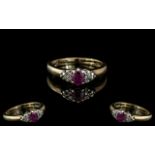 Ladies 18ct Gold - Attractive Ruby and Diamond Set Ring. Full Hallmark to Interior of Shank.