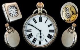 Late Victorian Period 1837 - 1901 Huge Silver Plated Keyless Desk Clock with Sterling Silver