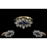 Ladies - Attractive 9ct Gold Sapphire and Diamond Set Dress Ring, Illusion Set. Full Hallmark to
