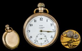 Swiss Made Rone Gold Filled Key-less Open Faced Pocket Watch.