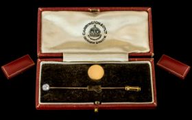 Antique Diamond Stick Pin With With Adaptable Stud Fitting In Fitted Case. Old Cut Diamond Approx .