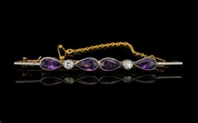 Antique Period - Attractive and Excellent Quality 18ct Gold and Platinum Diamond and Amethyst Set