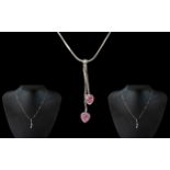 Ladies - 9ct White Gold Necklace with Amethyst ( Pale ) Set Drops / Tassel. Marked 9.375.