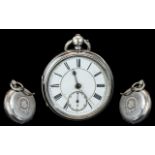 Victorian Period Large Sterling Silver English Lever Key-wind Open Faced Pocket Watch,