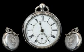 Victorian Period Large Sterling Silver English Lever Key-wind Open Faced Pocket Watch,