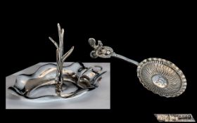 Edwardian Period - Pleasing Sterling Silver Ladies Tree Ring and Dish with Naturalistic Handle with