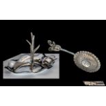 Edwardian Period - Pleasing Sterling Silver Ladies Tree Ring and Dish with Naturalistic Handle with