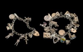 Two Vintage Sterling Silver Charm Bracelets ( 2 ) Loaded with Over 30 Sterling Silver Charms,
