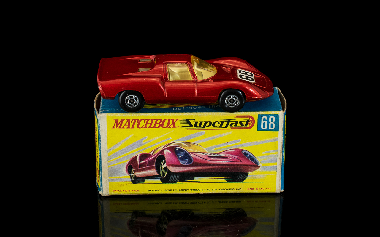 Matchbox Lesney - Super fast Model Diecast Hand Painted No 68 Porsche 910 Racing Car,