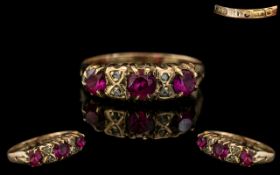 Antique Period Attractive Ruby and Diamond Set Dress Ring. The Stones of Good Colour.