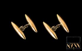 Gentleman's 9ct Gold Torpedo Shaped Cufflinks. Marked 9ct With Box. c.1930's.